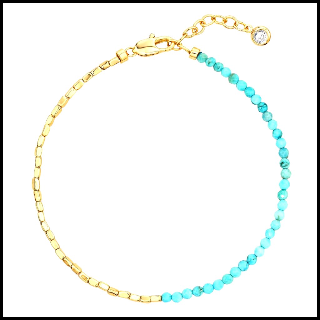 Gold Plated Stone Handmade Beaded Link Charm Chain Bracelet Elegant